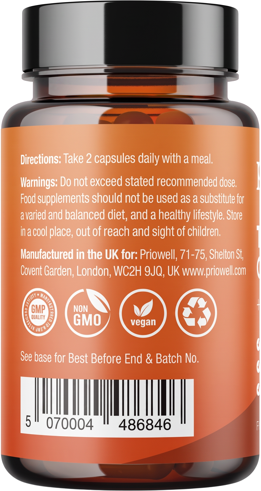 Priowell Turmeric Curcumin supplement facts label