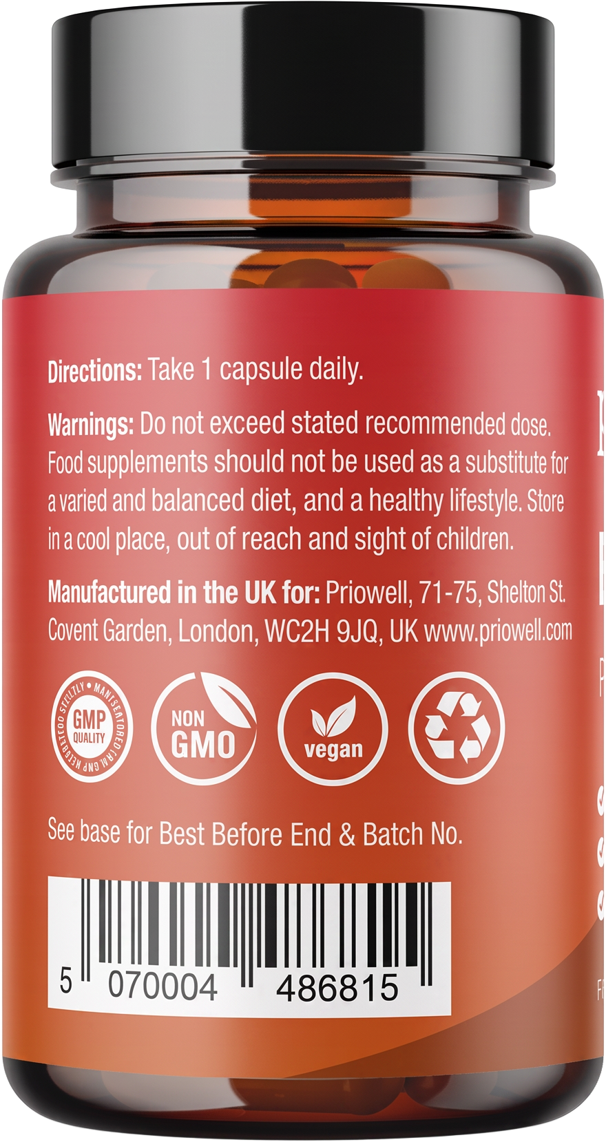 Priowell B-Complex supplement facts label