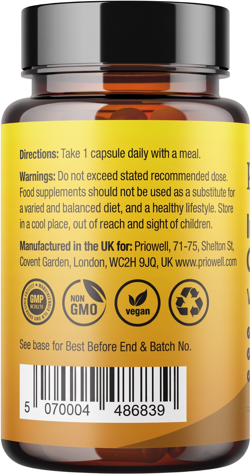 Priowell Immune Complex supplement facts label